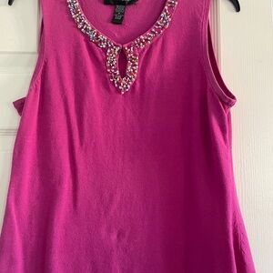 Cable & Gauge Fuchsia Sleeveless Tank with Beaded Neckline